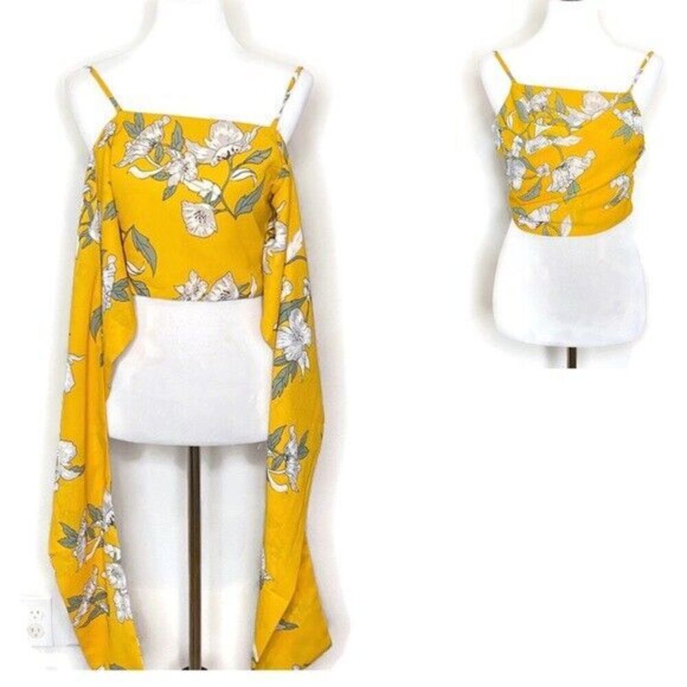Goodnight Macaroon Crop Top Size S Yellow Floral Self Tie BOHO Chic Tropical‎